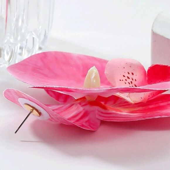 ✨🆕✨ Exquisite Boho Bold Chic Pink White Orchid Flower Stud Earrings ✨ - Picture 7 of 12